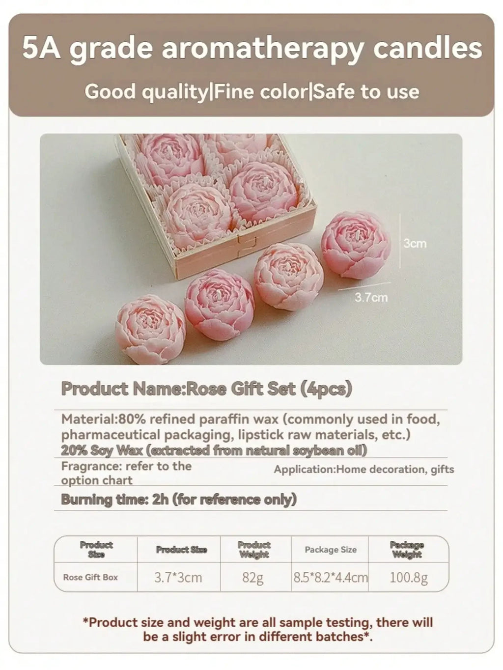 Rose Flower Shaped  Smokeless Soy Wax Candle Set of 4 Gift Box,