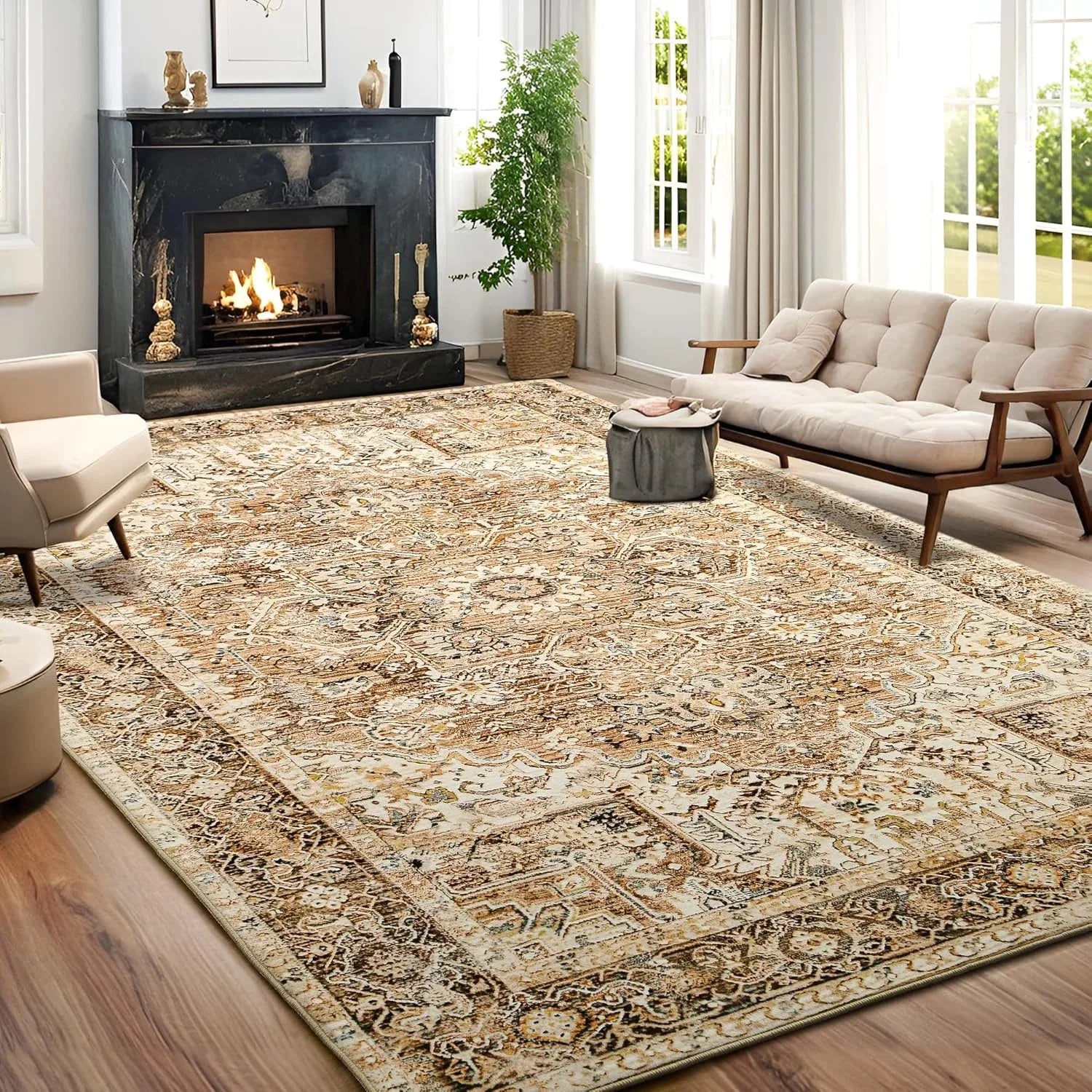NOAHAS Faux Cashmere Vintage Printed, Low Pile Area Rugs
