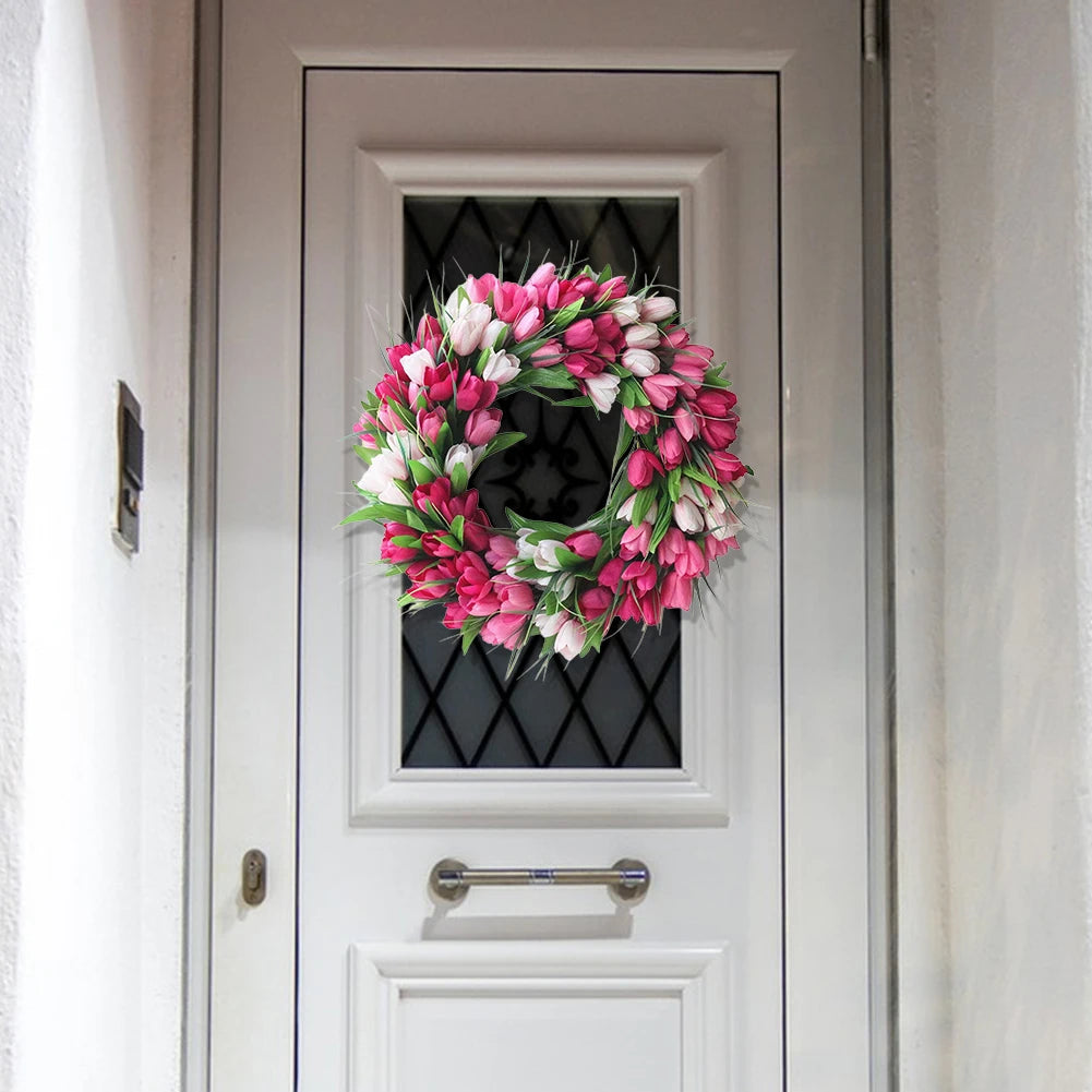 15.7inch Spring Flower Wreath with Tulips