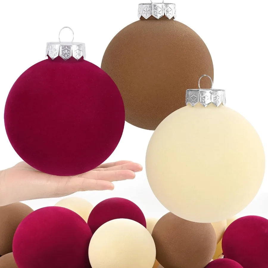 15 Pcs Velvet Christmas Ornaments Balls Set in Brown and Red