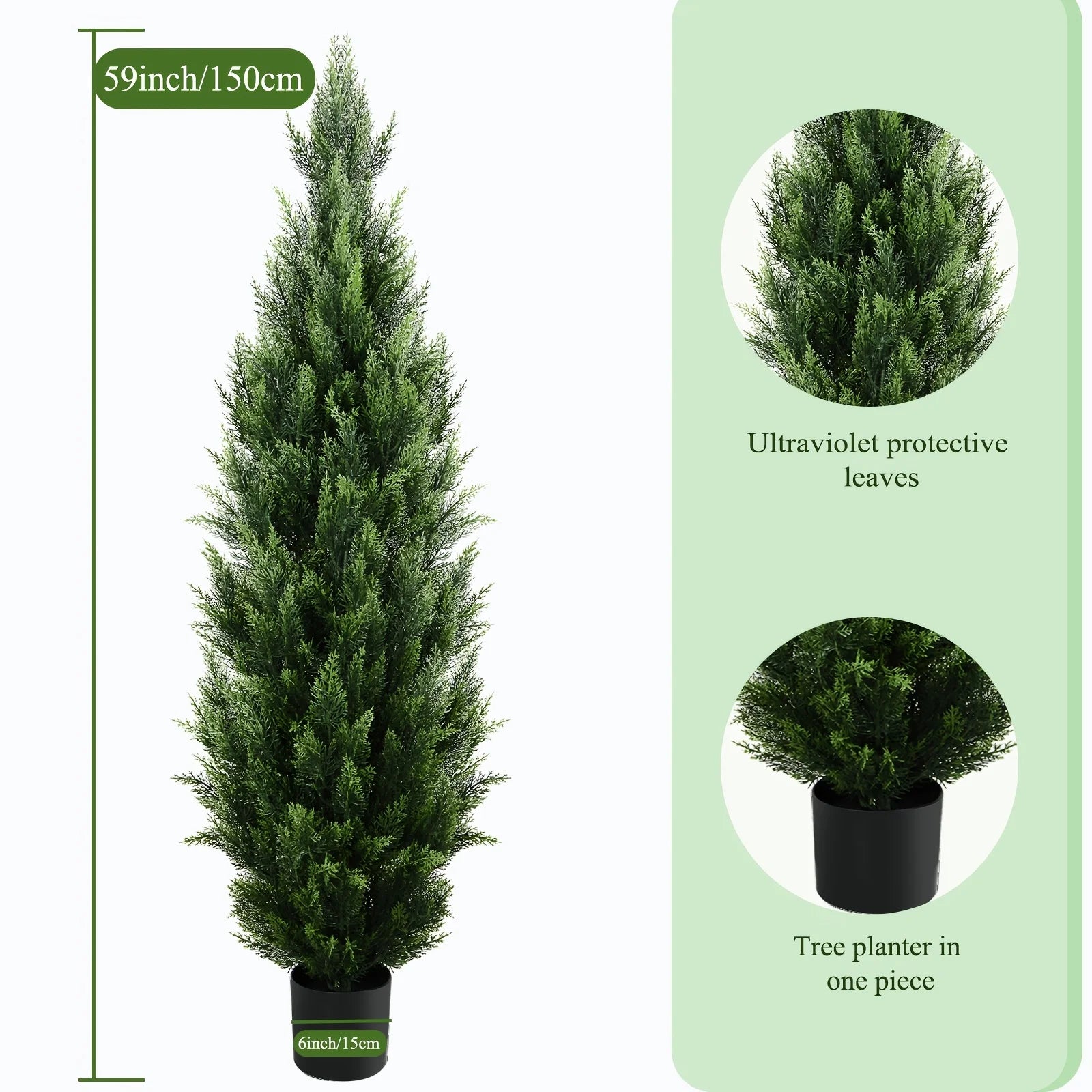 2Pcs Faux Cedar Christmas Tree 59" - UV Rated Artificial Decor
