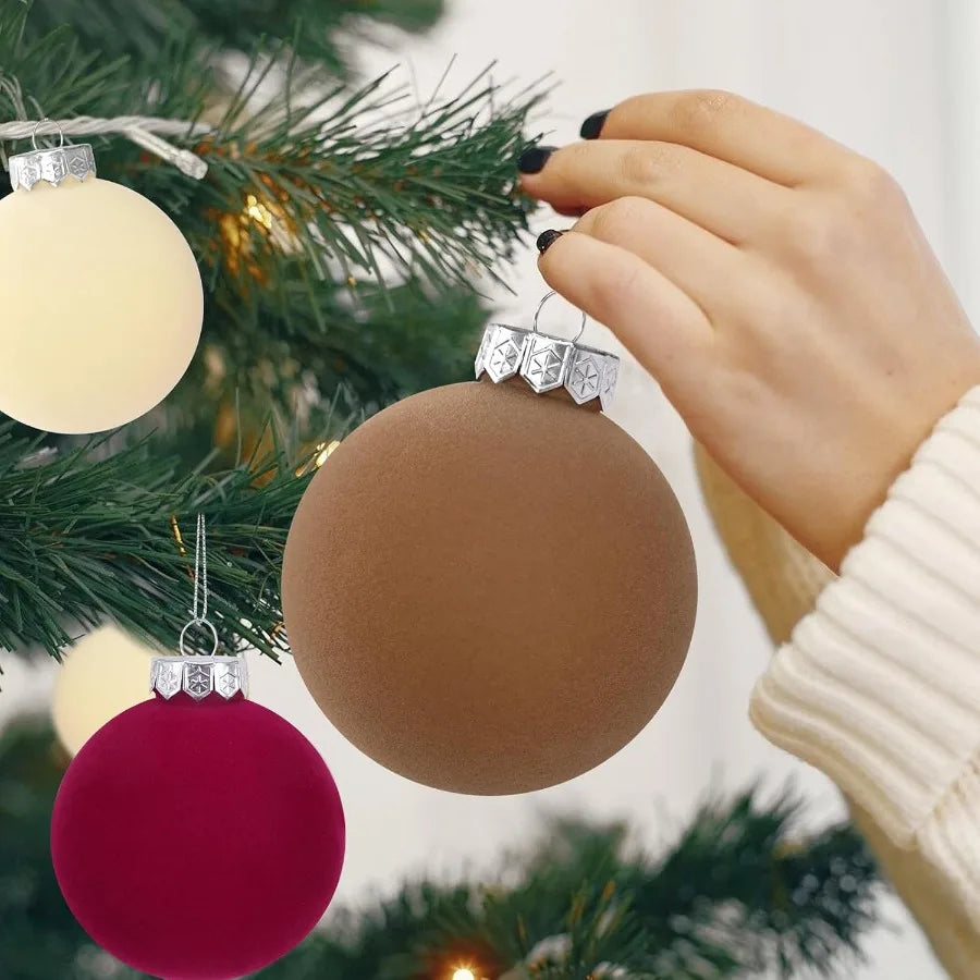 15 Pcs Velvet Christmas Ornaments Balls Set in Brown and Red