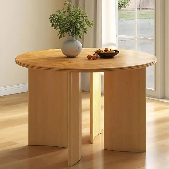Modern Round Solid Wood Dining Table for 4-6 People