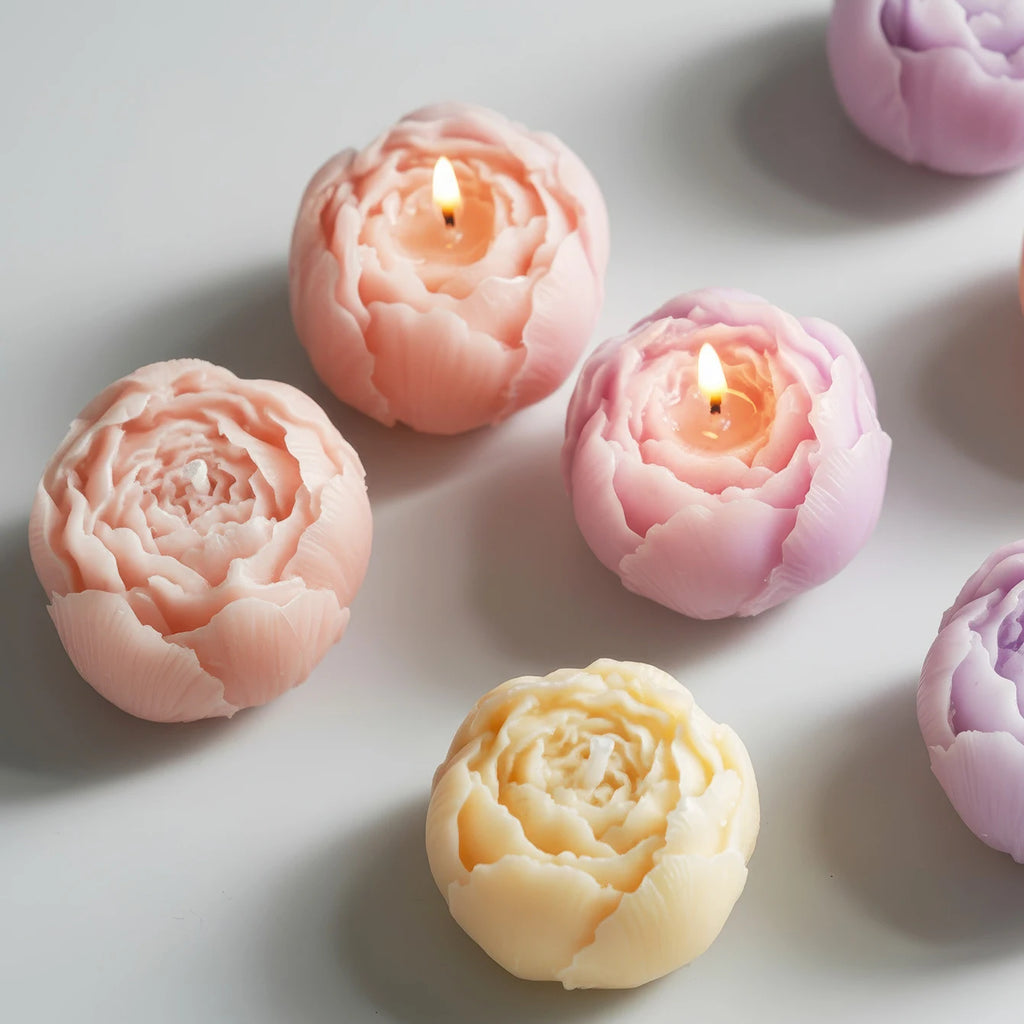 Rose Flower Shaped  Smokeless Soy Wax Candle Set of 4 Gift Box,