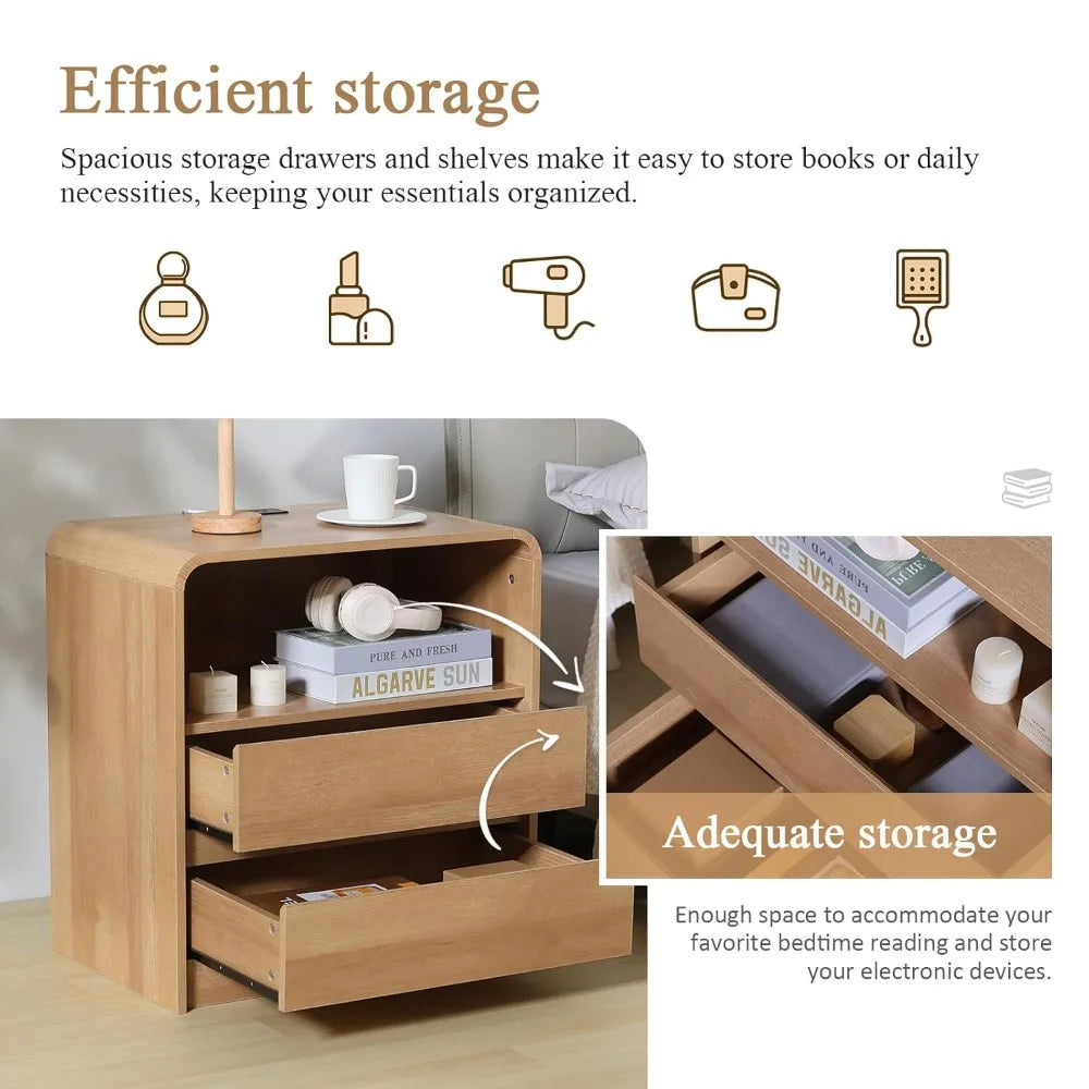 Modern Oak Night Stands with Charging Station