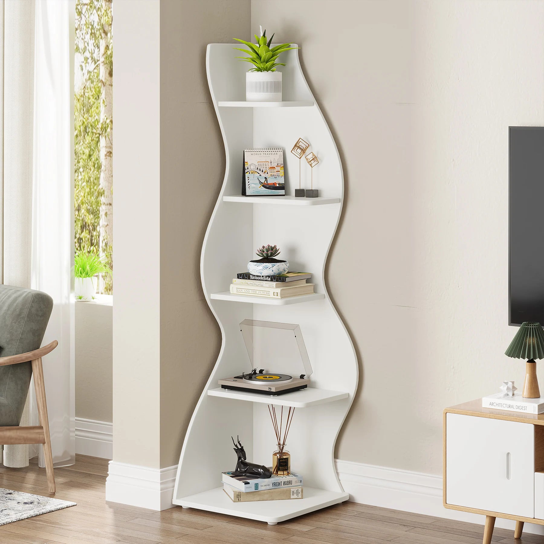 Tribesigns  5-Tier Corner Wall Bookshelf
