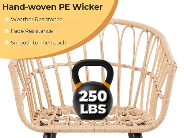 5 Piece Patio Furniture Set, All-Weather PE Rattan Chairs with Ottoman & Coffee Table