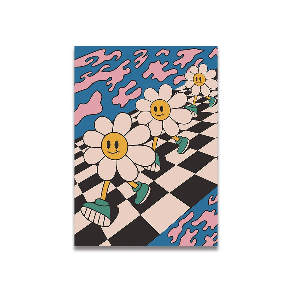 Simplicity Vintage Pink Cartoon Print Canvas Wall Art