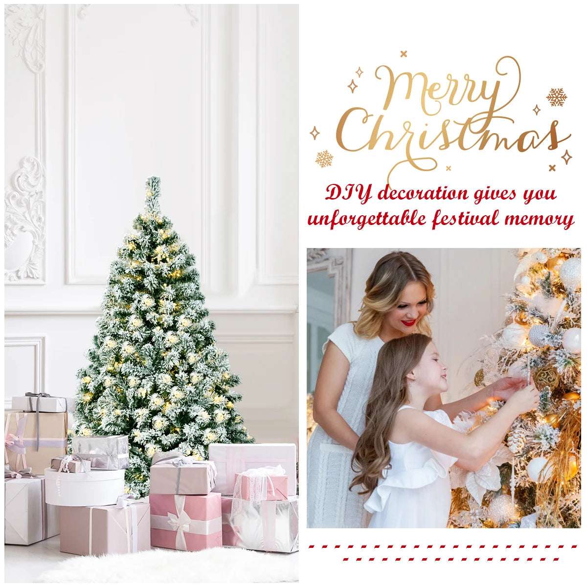 4.5Ft Pre-Lit Premium Snow Flocked Hinged Artificial Christmas Tree w/200 Lights