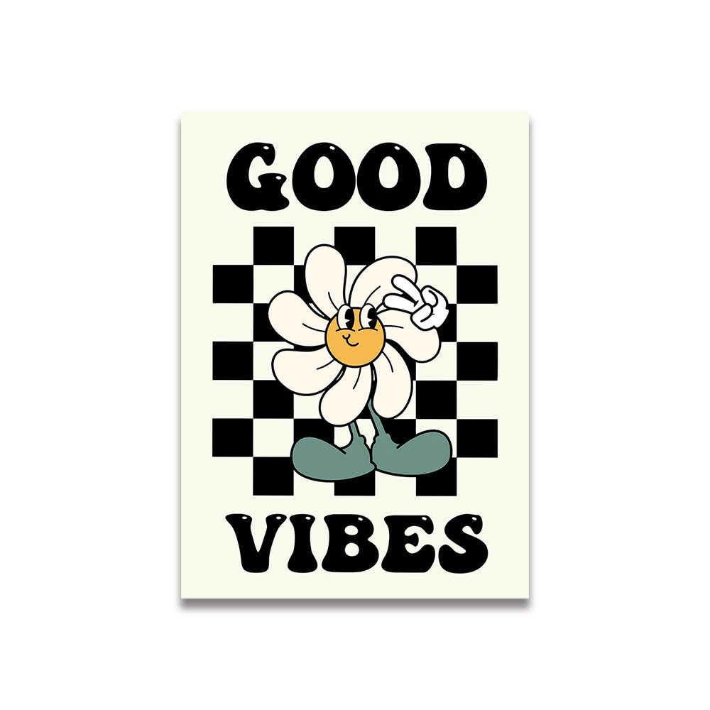 Simplicity Vintage Pink Cartoon Print Canvas Wall Art