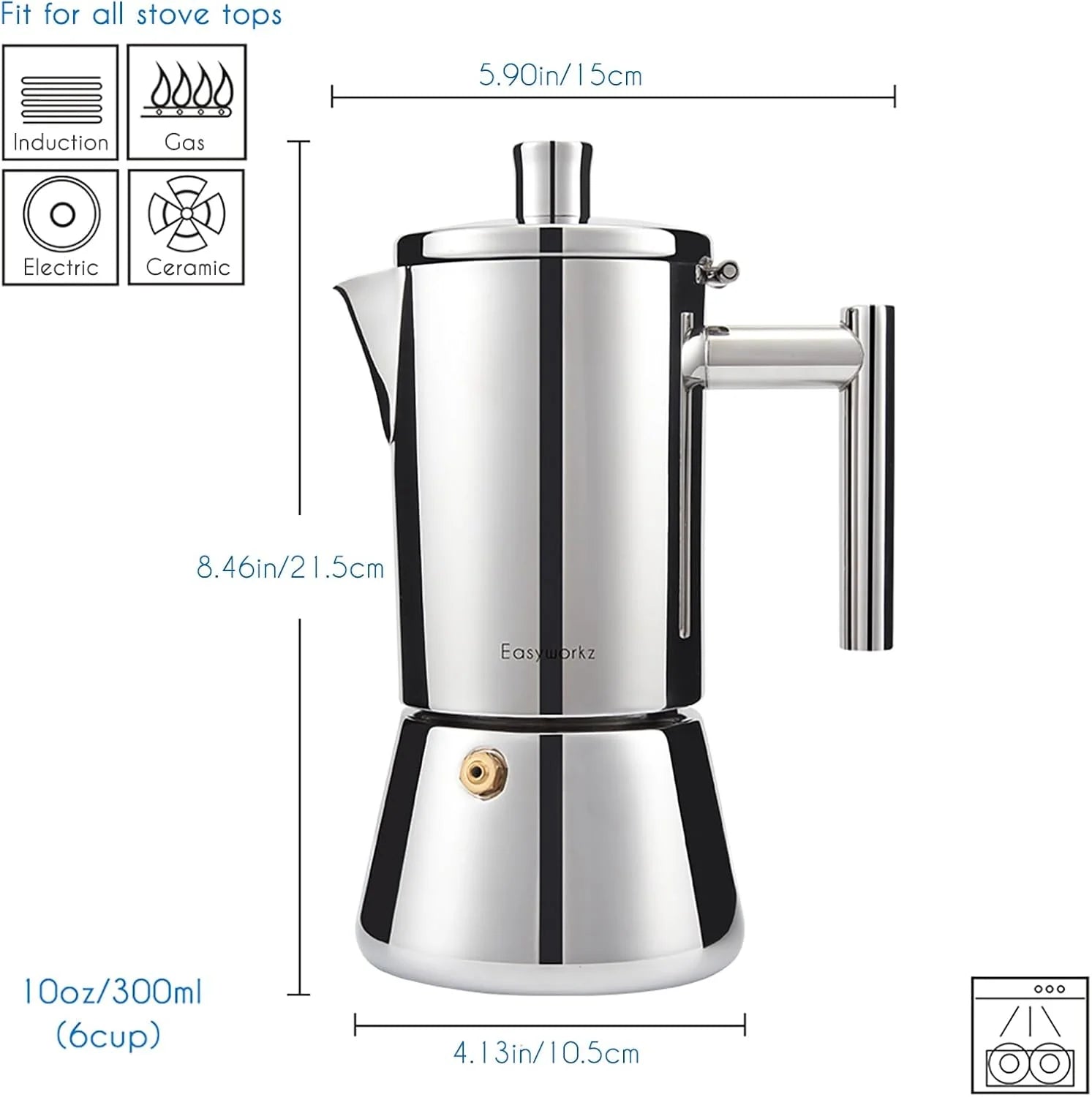 Easyworkz Diego Stovetop Stainless Steel Italian Coffee Machine Maker 4Cup 6.8 oz