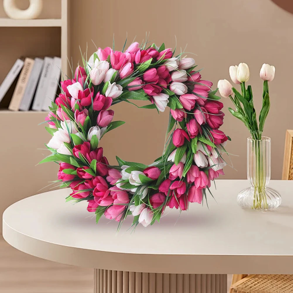 15.7inch Spring Flower Wreath with Tulips