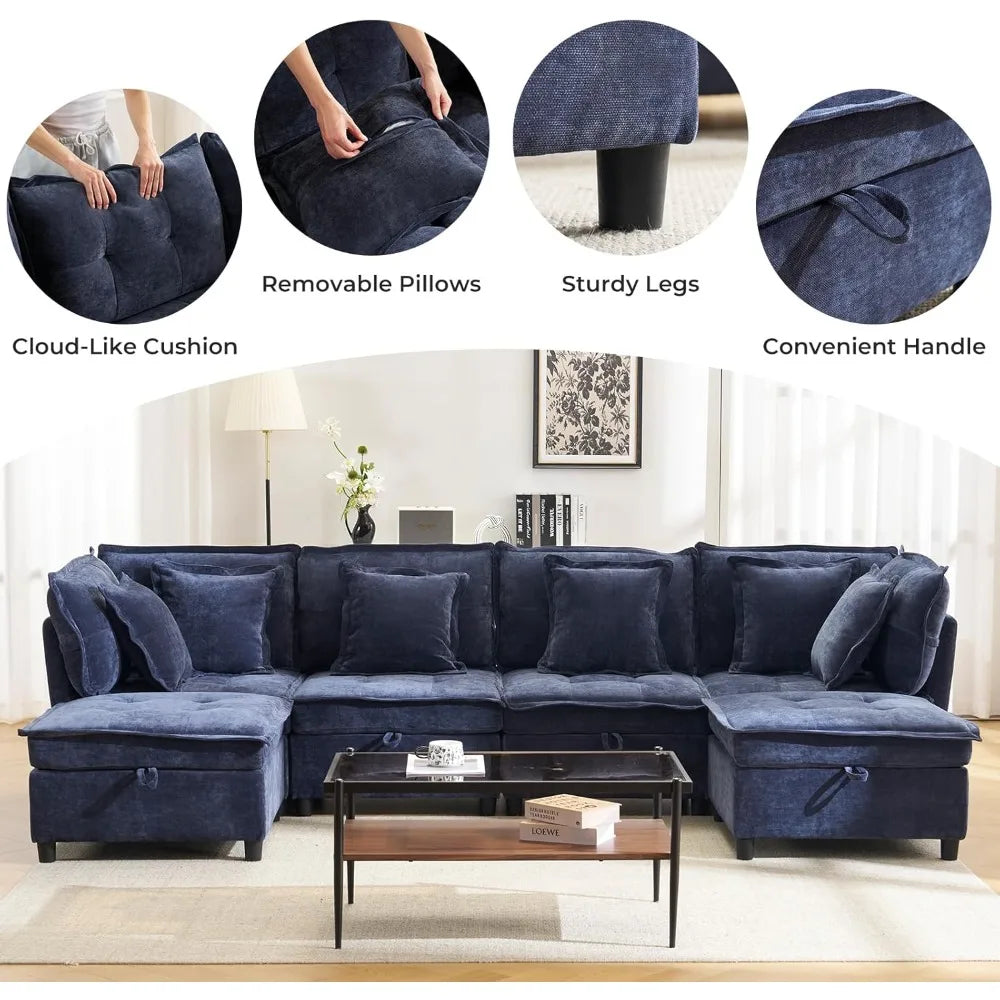 133'' Modular Oversized Sectional Sofa with Storage Ottoman