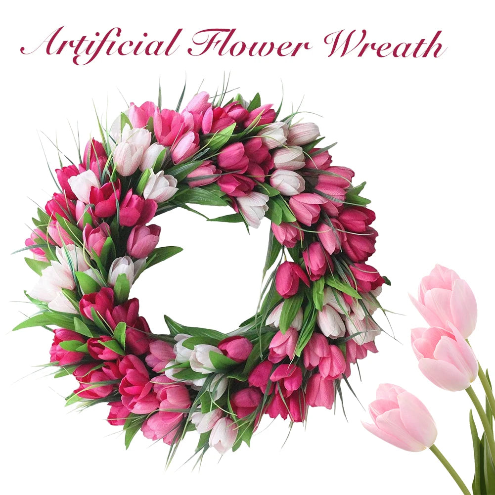 15.7inch Spring Flower Wreath with Tulips