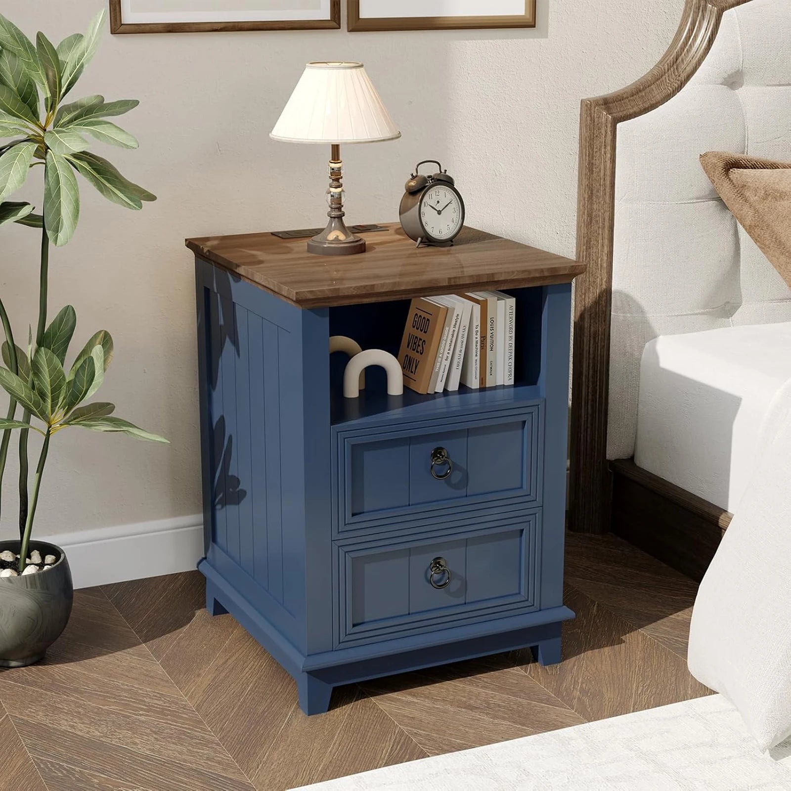 18" Modern Farmhouse Nightstand with Charging Station