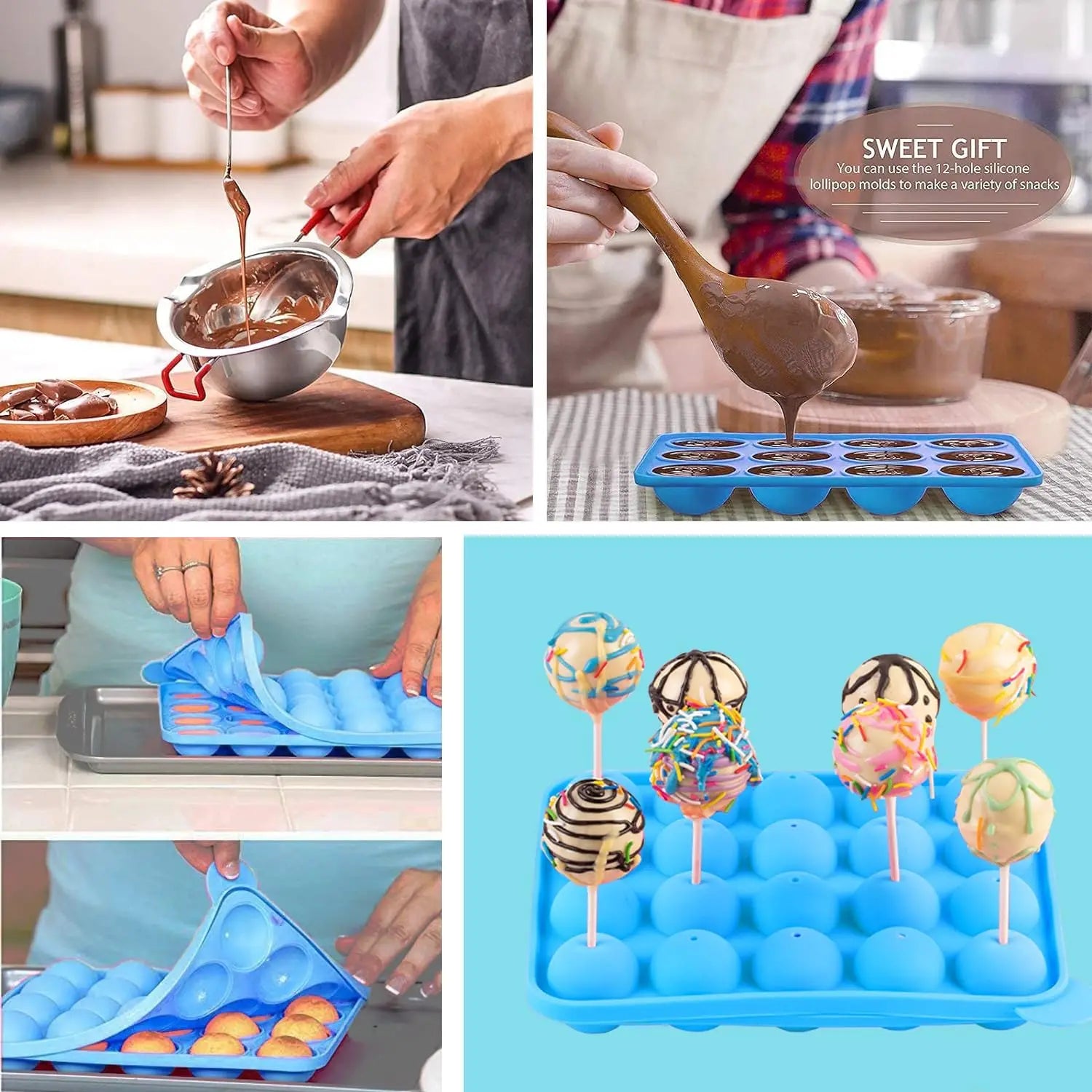 Silicone Cake Pop- Lollipop Molds  with 3 Tier Display Stand | Chocolate Candy Melting Pot
