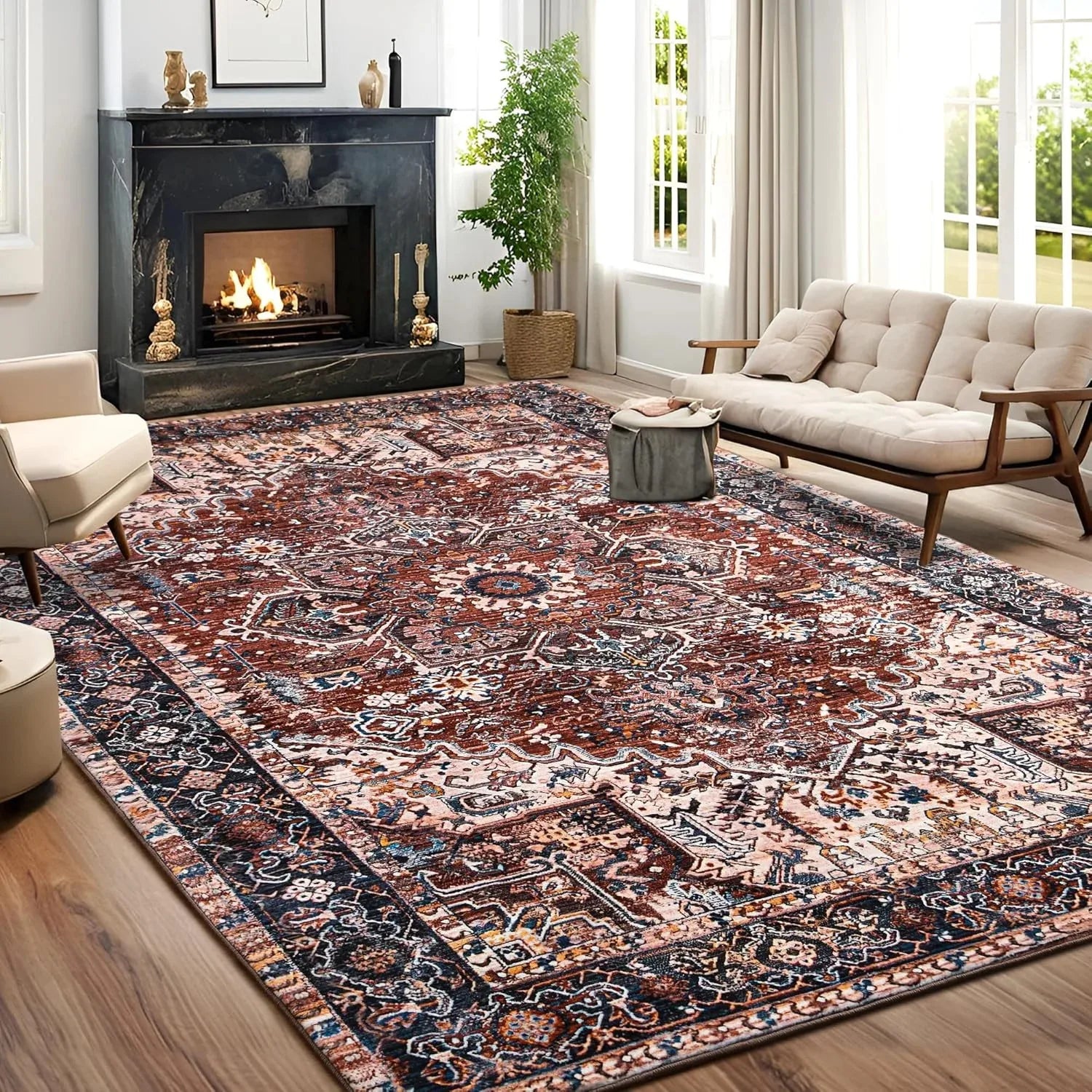 NOAHAS Faux Cashmere Vintage Printed, Low Pile Area Rugs