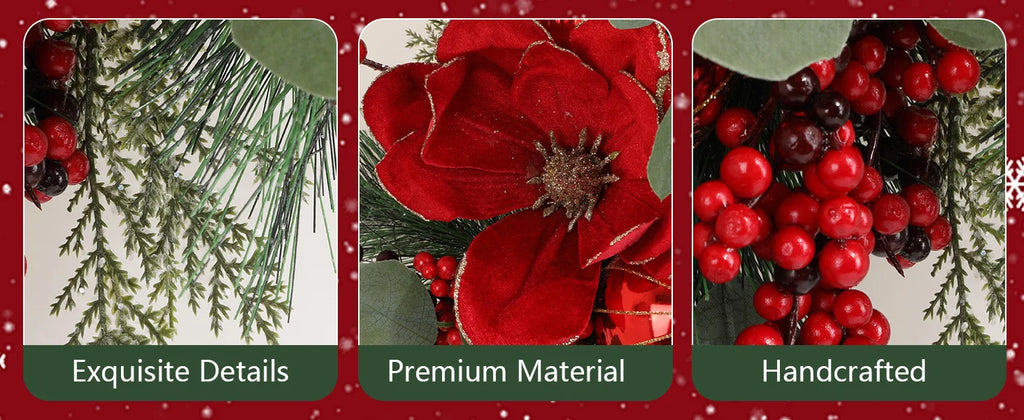 Pre-Decorated 24 Inch Outdoor Christmas Wreath with Artificial Mixed Berry and Poinsettia Design