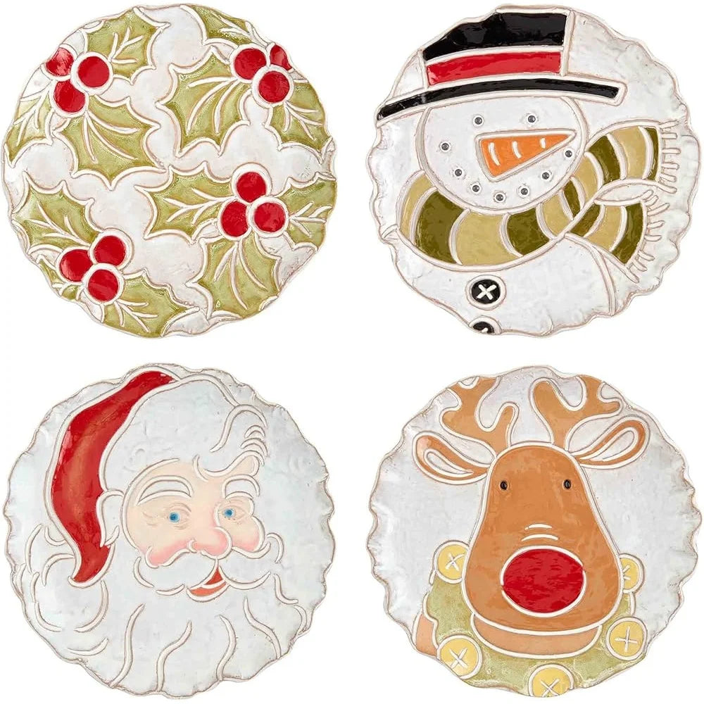 Christmas Reindeer Salad Plate 8 Inch Stoneware Textured Design Dishwasher Microwave Safe