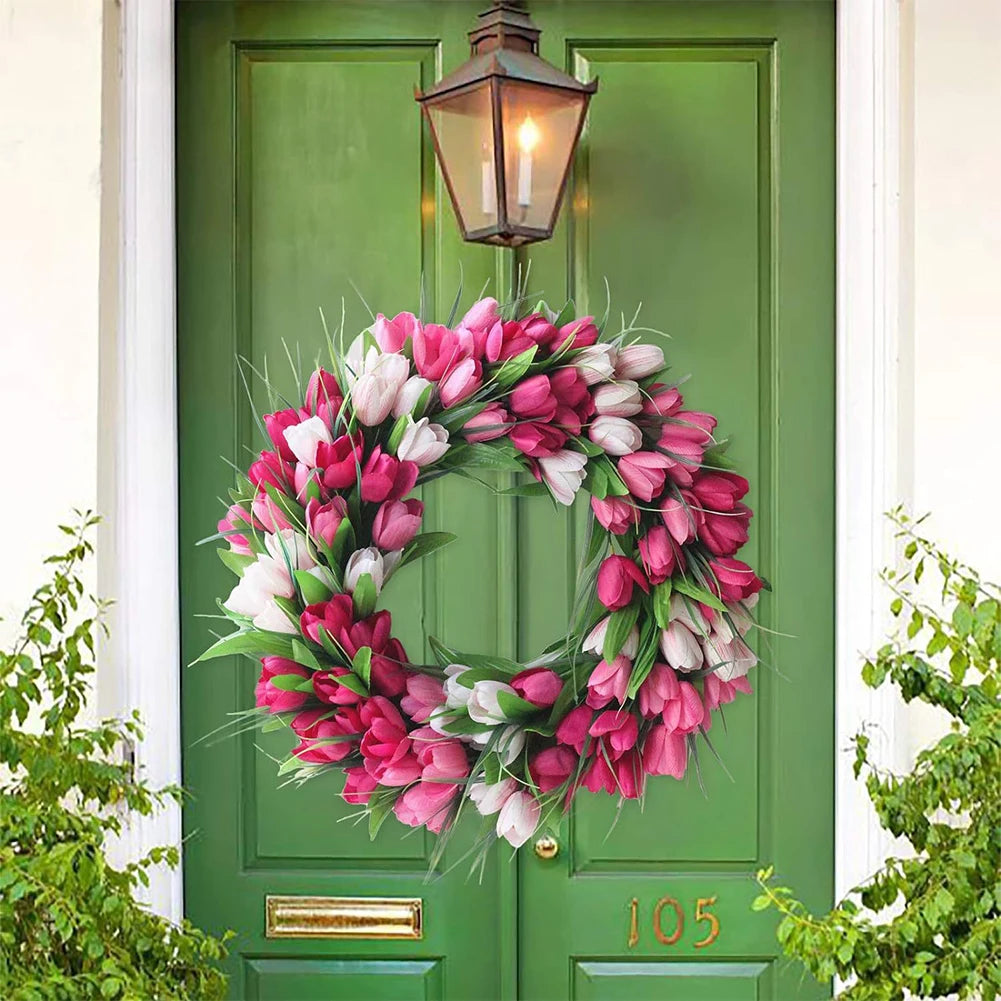 15.7inch Spring Flower Wreath with Tulips