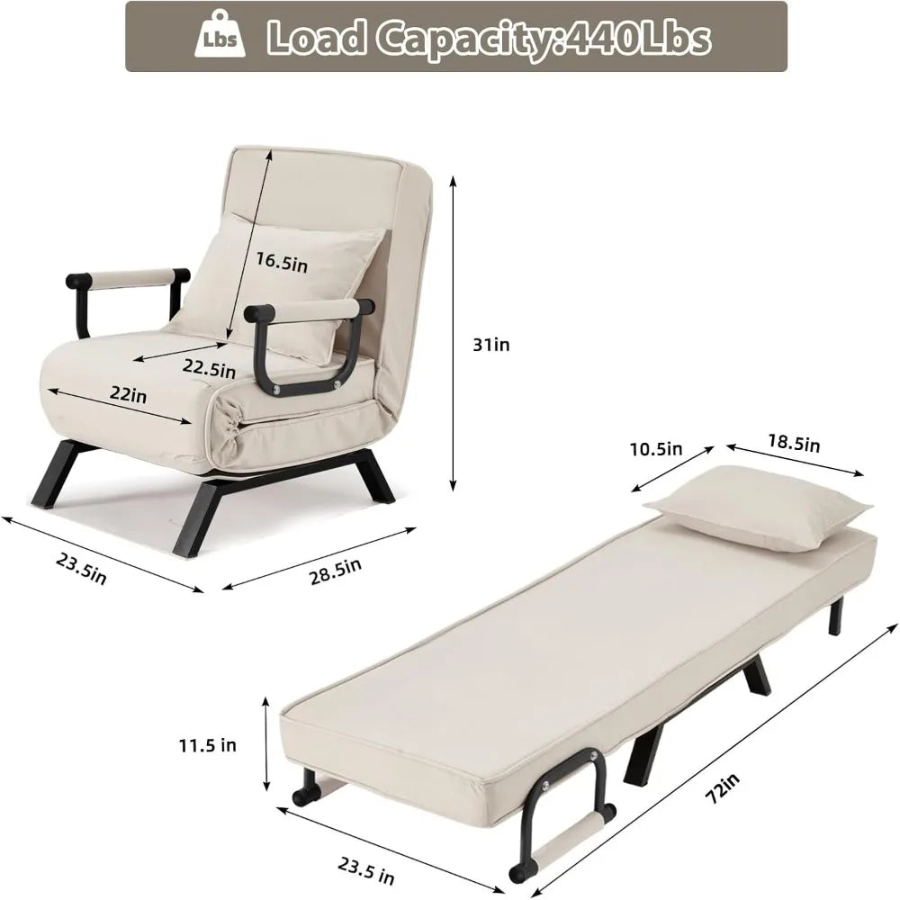 Convertible Single Person  Armchair/Chaise Lounge  featuring Pillow and 5 Settings