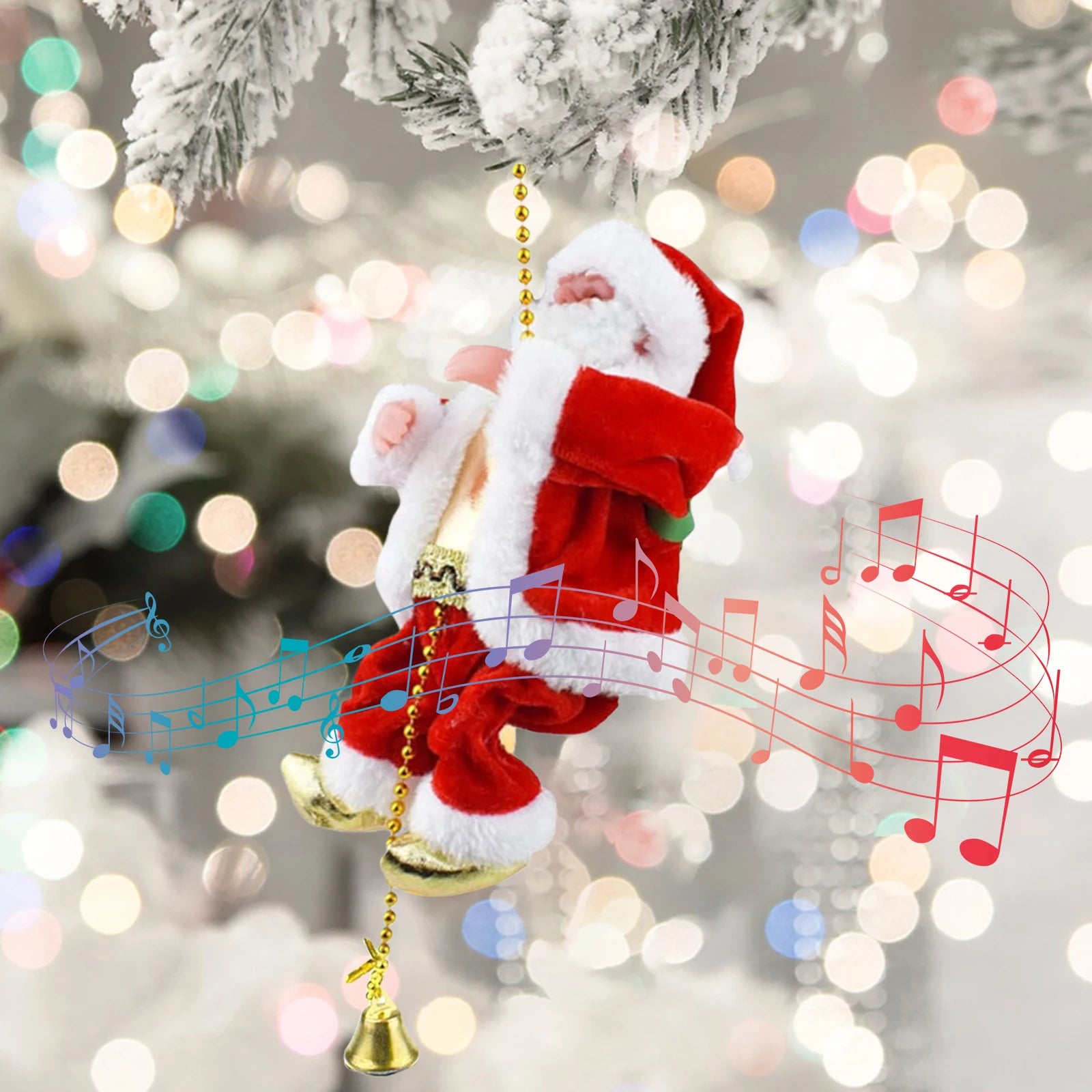Animated Climbing Santa Claus on Rope with Music Christmas Ornament