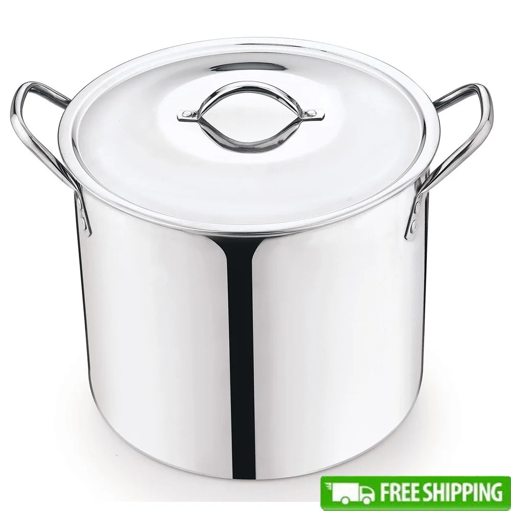 12 Quart Stainless Steel, Heavy Duty Stock Pot with Lid and Stay Cool Handles
