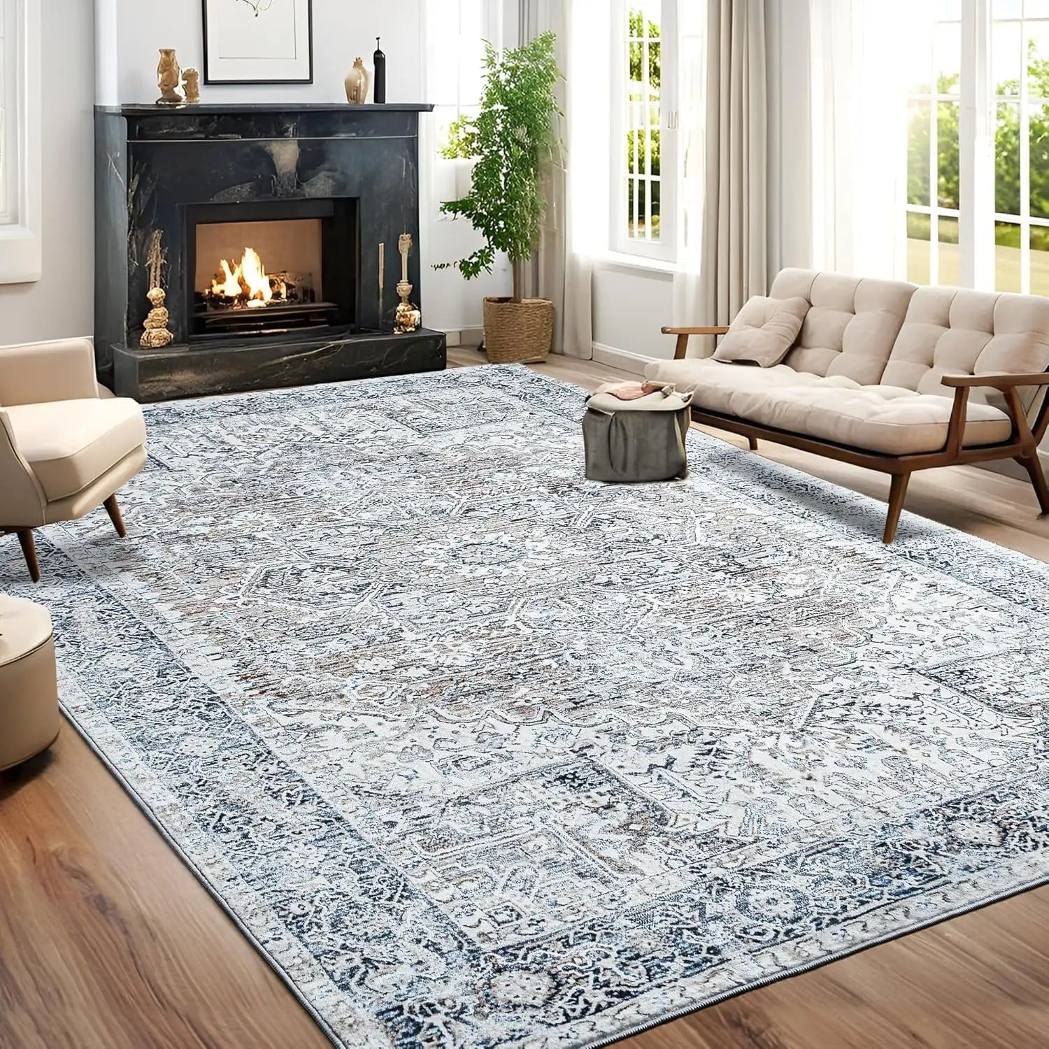 NOAHAS Faux Cashmere Vintage Printed, Low Pile Area Rugs