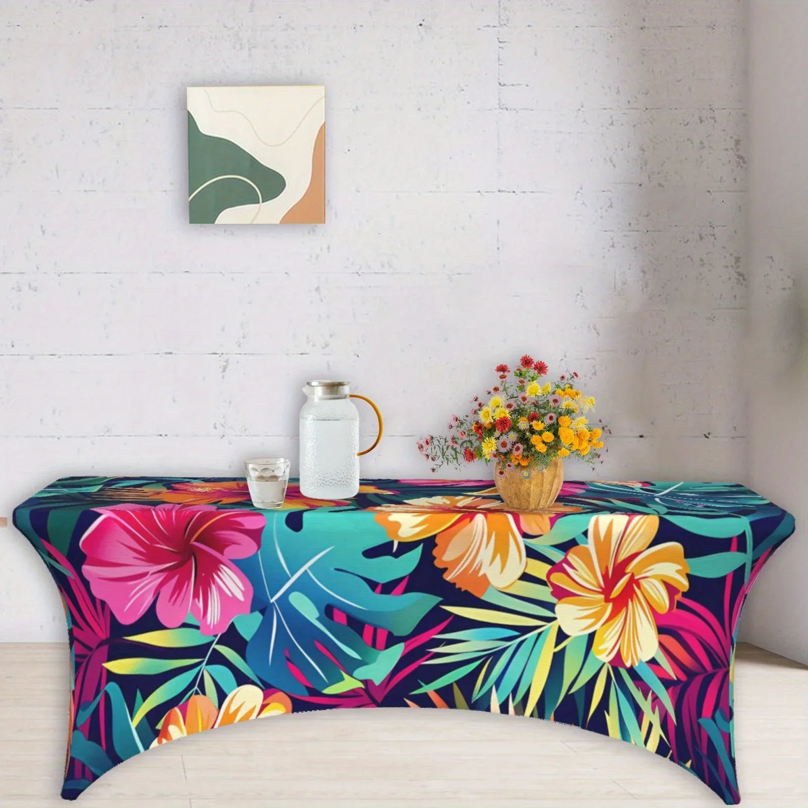 Vibrant Tropical Print Tablecloth - Wrinkle & Stain Resistant