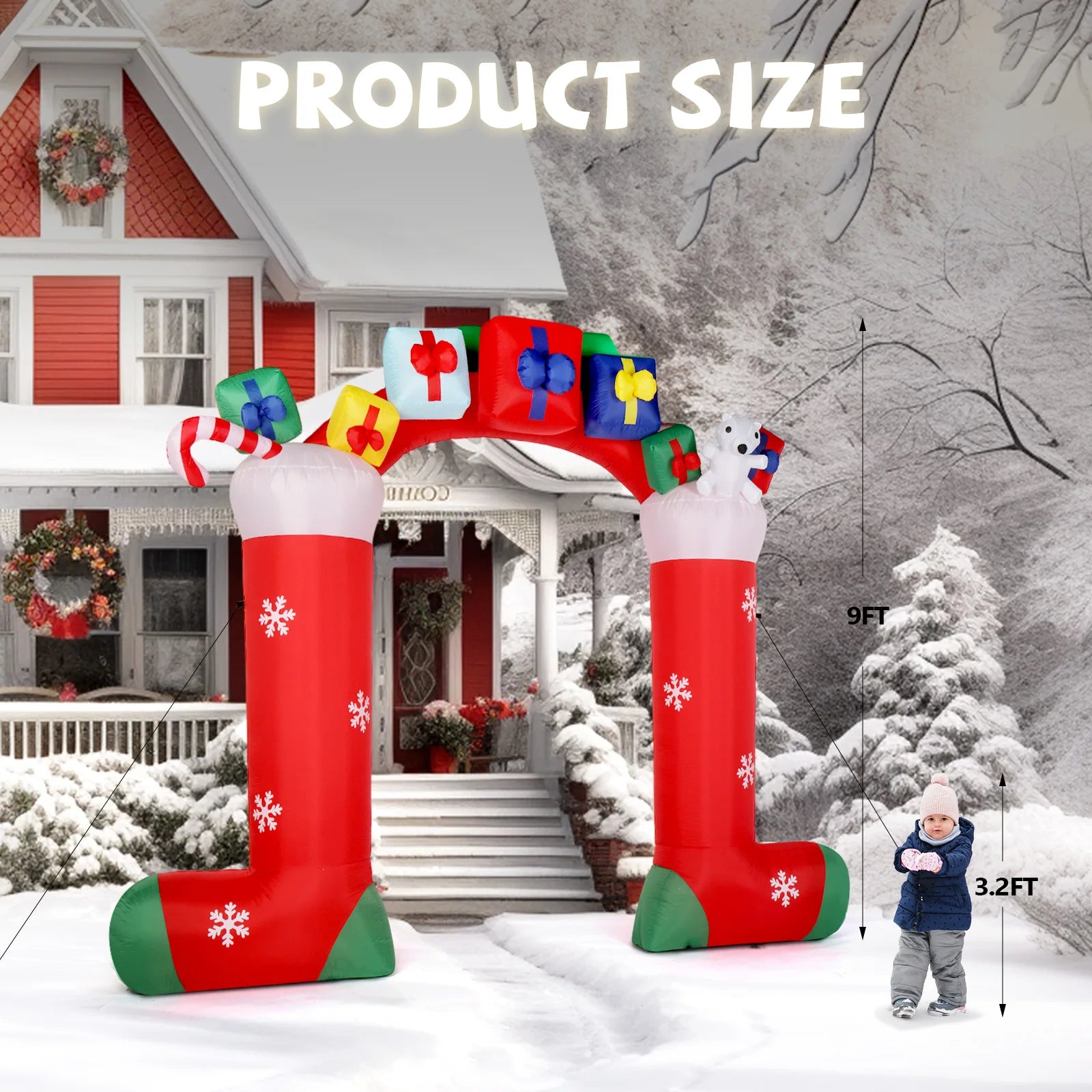 9ft Christmas Socks Arch Inflatable Decoration with 11 LED Lights