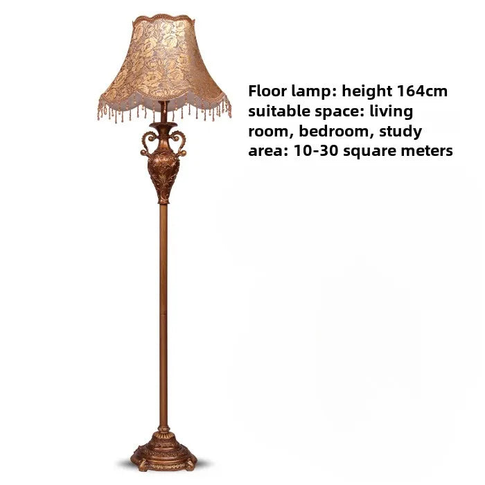 Resin Vintage Classical Pastoral Foot Switch Living Room Lamp  with Lampshade