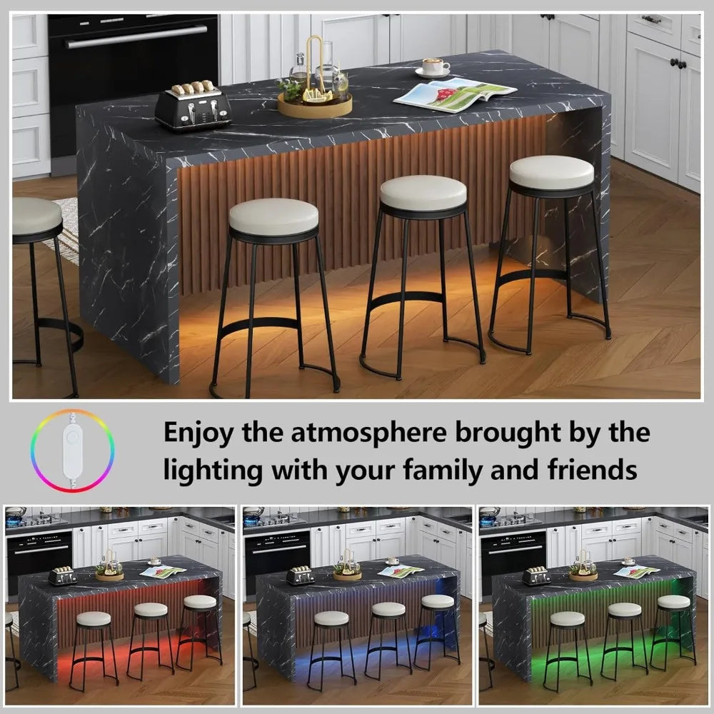 71" Large Dining Table for 4-6 People, Island Table with LED Lights