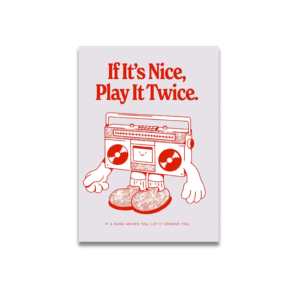 Simplicity Vintage Pink Cartoon Print Canvas Wall Art