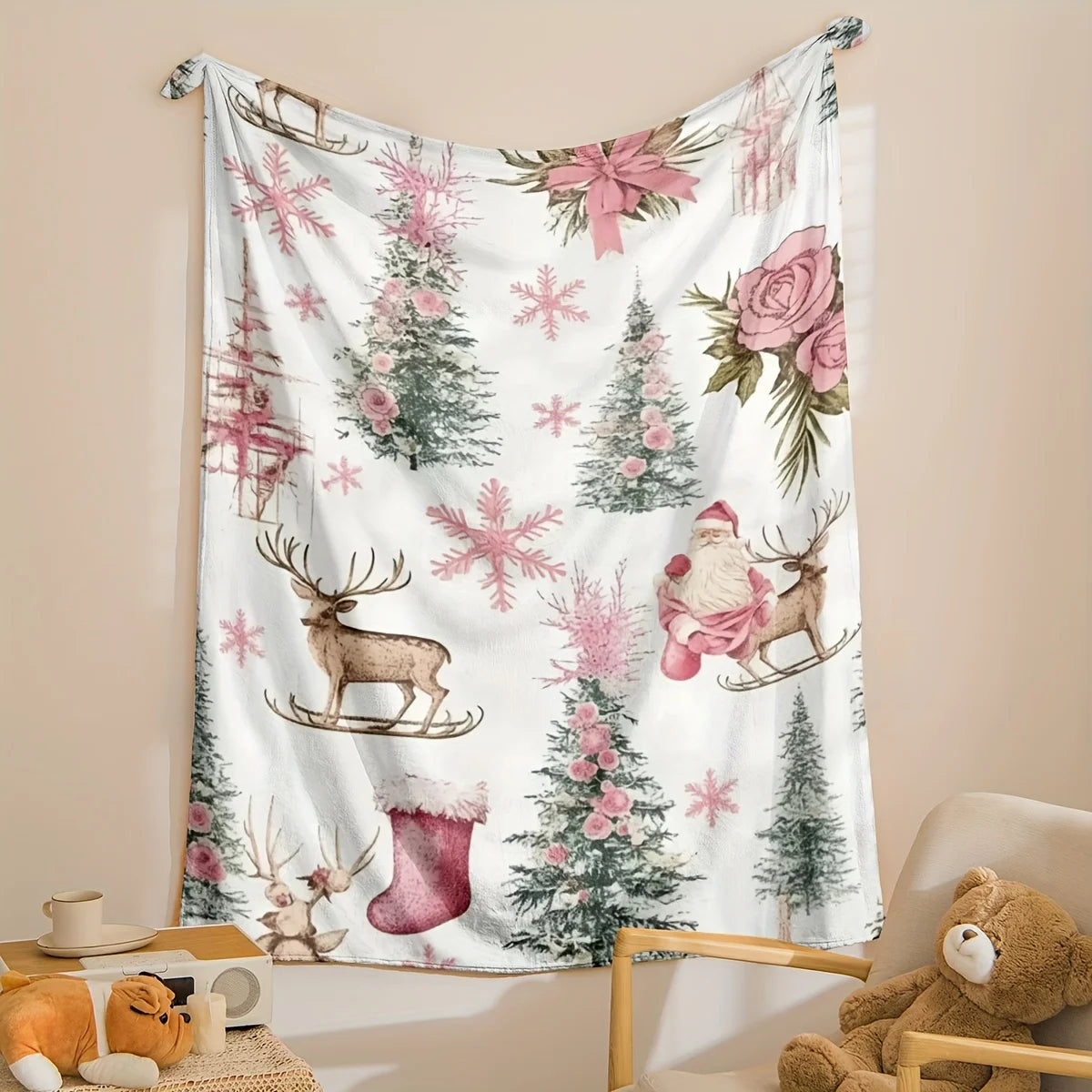rustic christmas print flannel fleece blanket throw