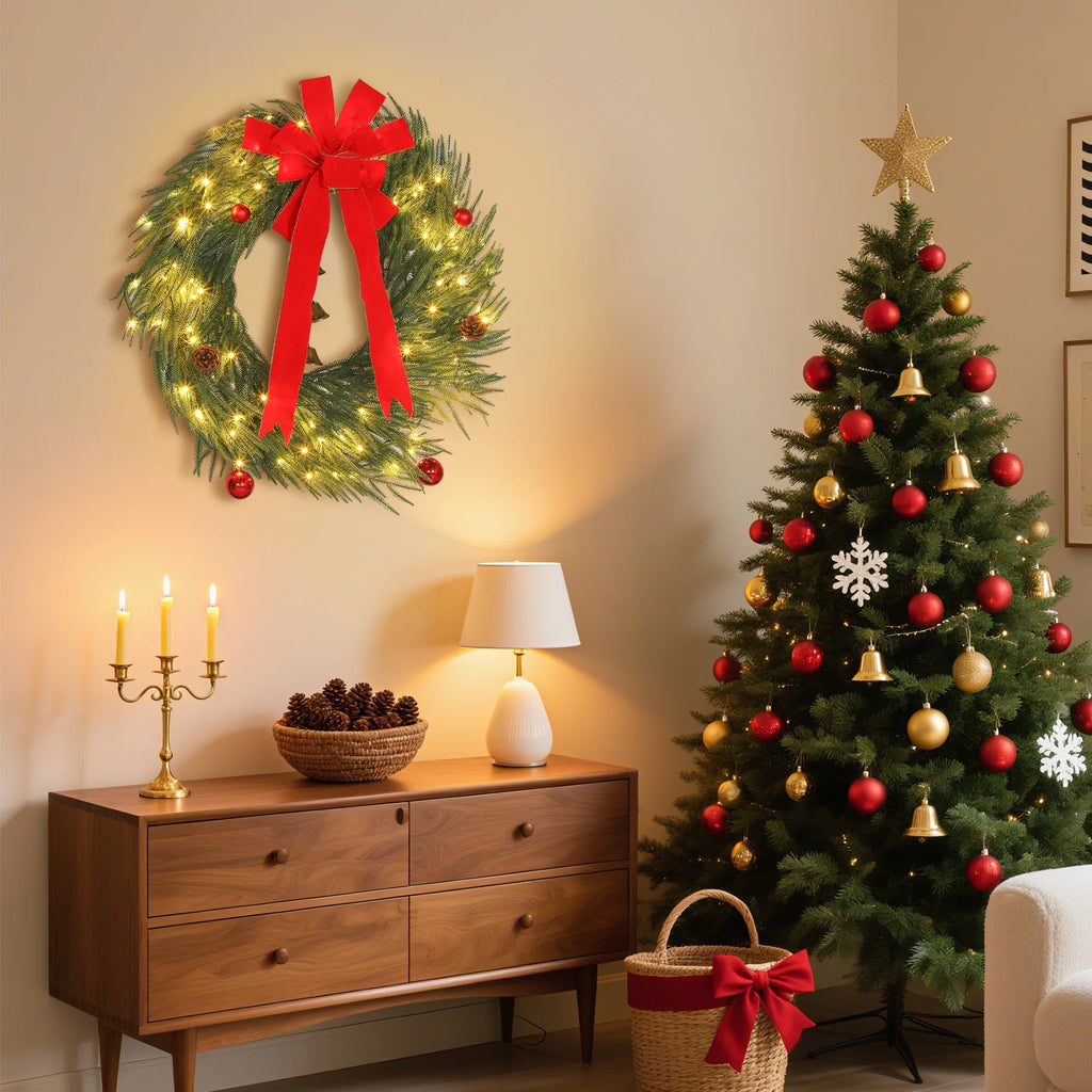 Homcom 36" Pre-Lit Christmas Wreath with 100 Led Lights