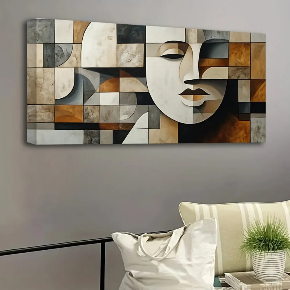 Hand-painted oil paintings in abstract geometric shapes/ 1.5 inch thick pine solid wood frame