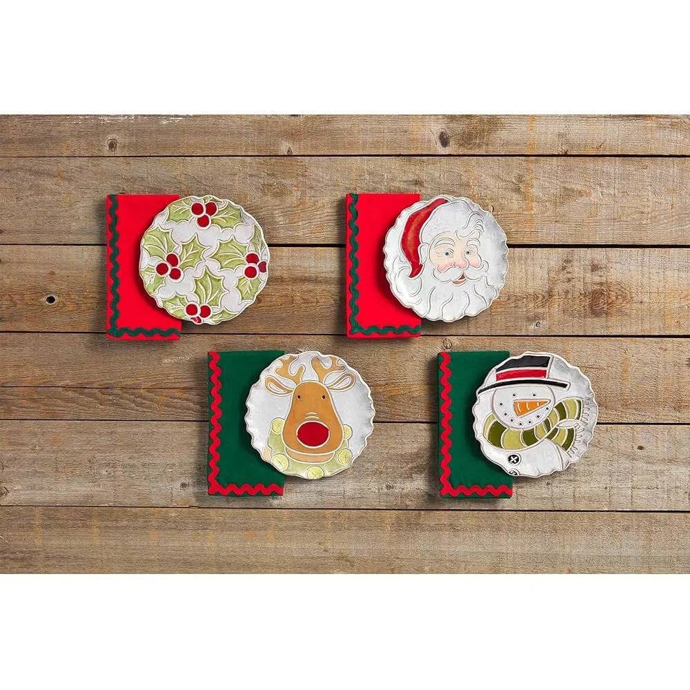 Christmas Reindeer Salad Plate 8 Inch Stoneware Textured Design Dishwasher Microwave Safe