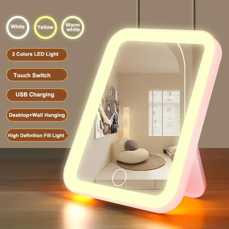LED Smart Student Dormitory Desktop Makeup Mirror With Light