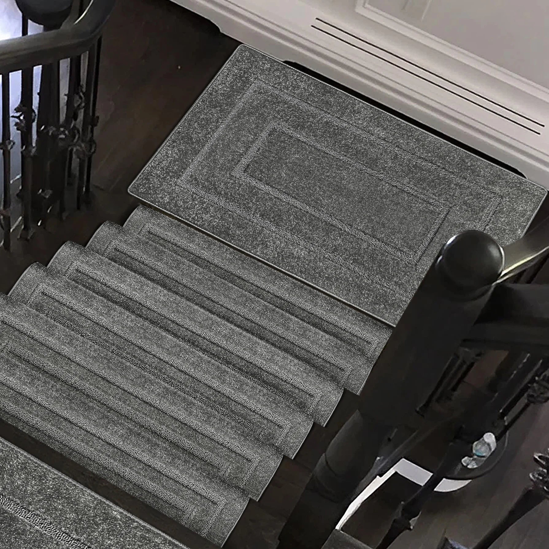 Bullnose Carpet Stair Treads Set -Non-Slip, Premium Soft，Skid Resistant, Washable, Reusable, and Easy to Install
