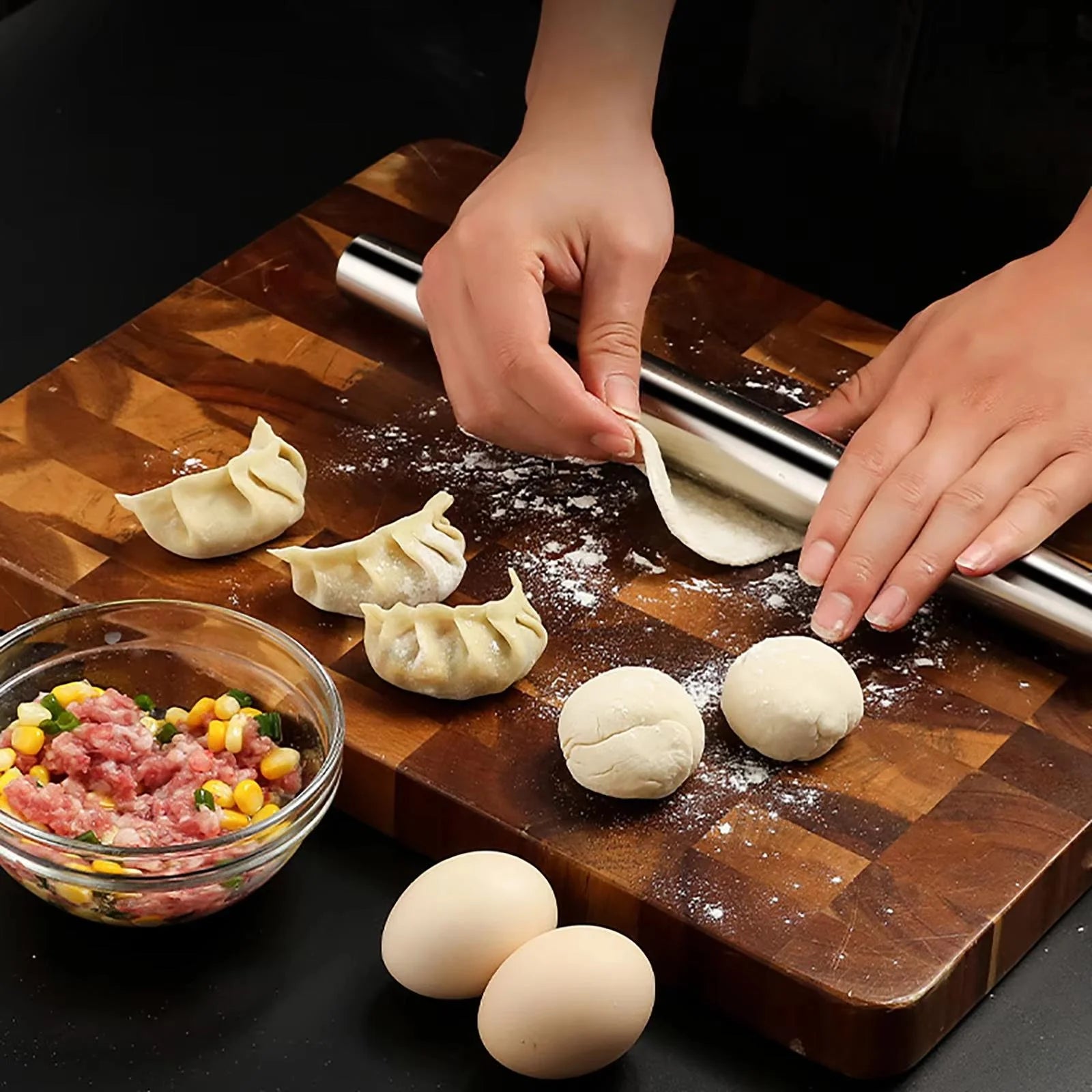 Stainless Steel, Non-Stick  Rolling Pin for Pizza Cookies Pastry and Fondant