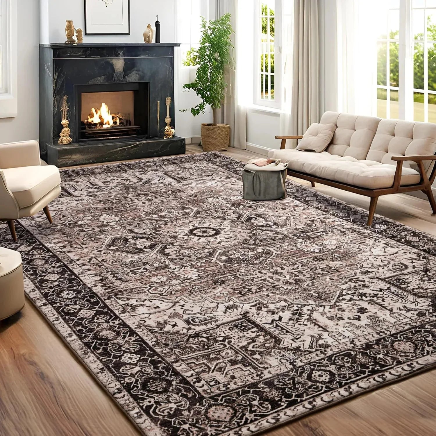 NOAHAS Faux Cashmere Vintage Printed, Low Pile Area Rugs
