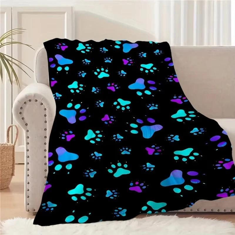 Soft & Warm Flannel Dog Paw Print Throw Blanket