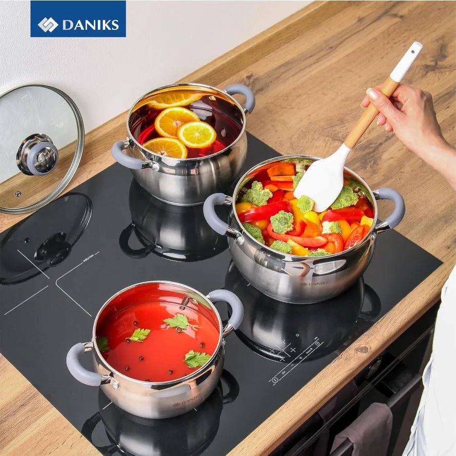 Stainless Steel Stock Pot with Glass Lid 3 Quart InductionCompatible Dishwasher Safe Cookware with Heatproof Handles