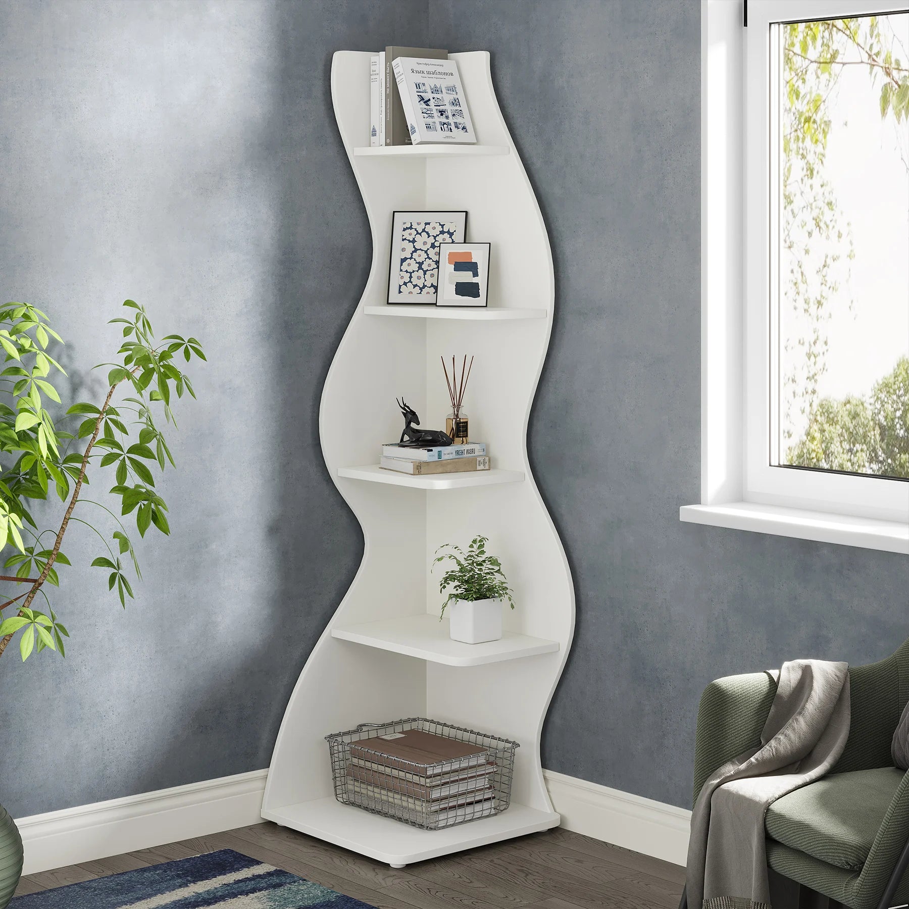 Tribesigns  5-Tier Corner Wall Bookshelf
