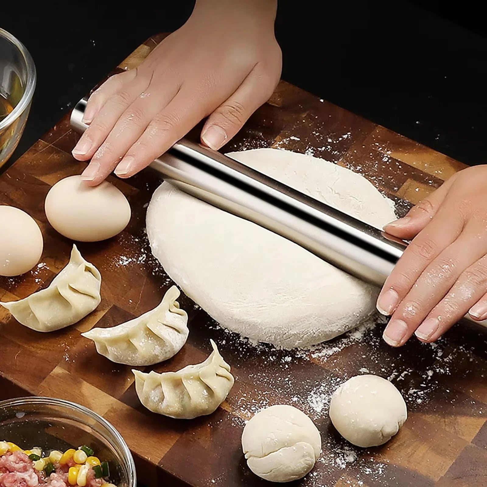 Stainless Steel, Non-Stick  Rolling Pin for Pizza Cookies Pastry and Fondant