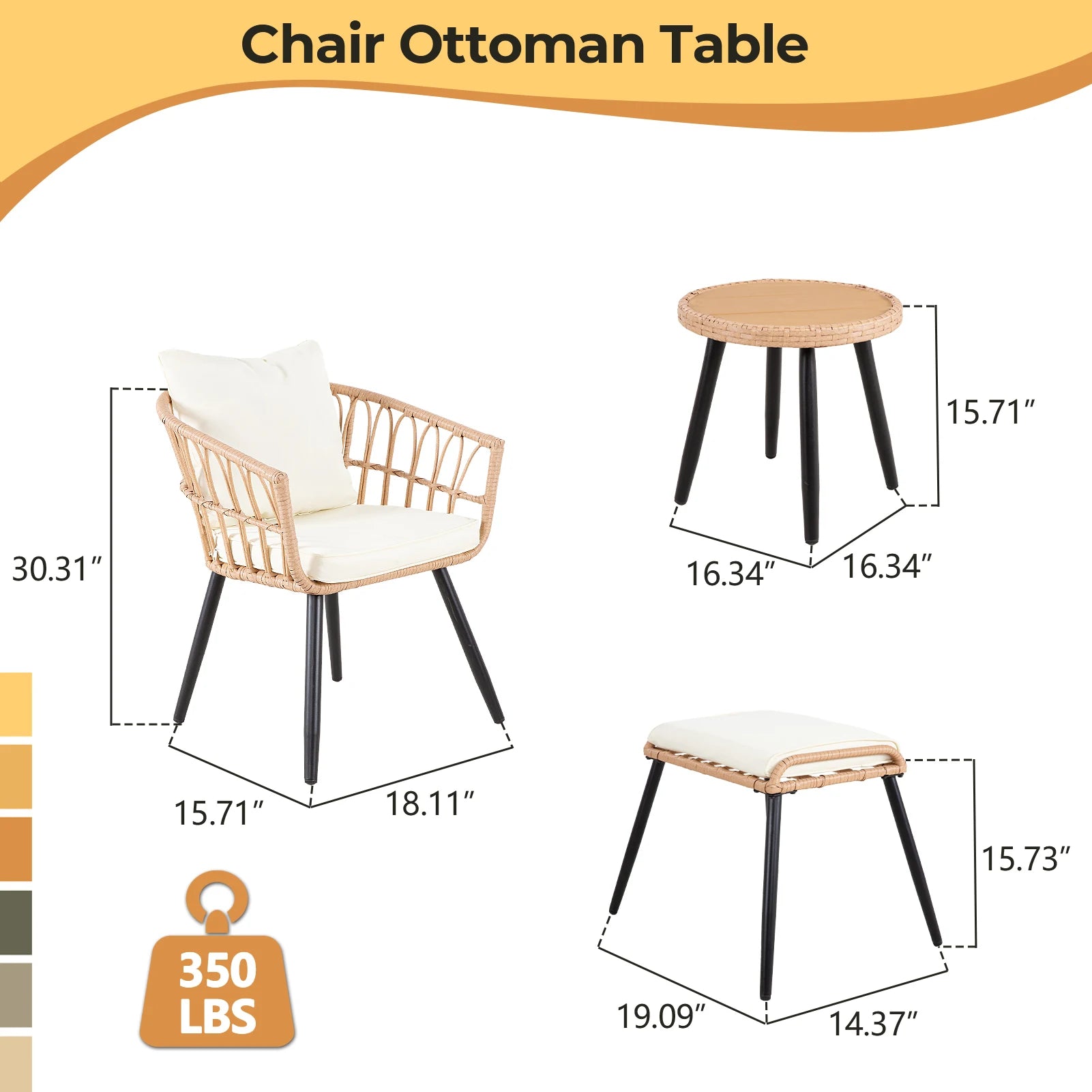 5 Piece Patio Furniture Set, All-Weather PE Rattan Chairs with Ottoman & Coffee Table