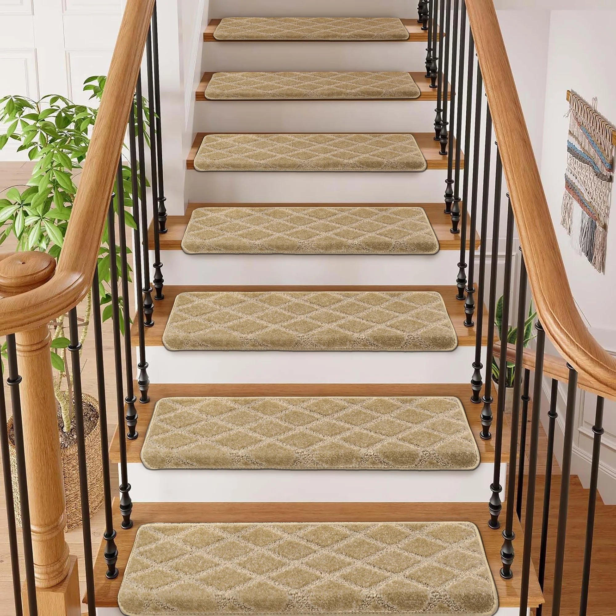 Bullnose Carpet Stair Treads Set -Non-Slip, Premium Soft，Skid Resistant, Washable, Reusable, and Easy to Install