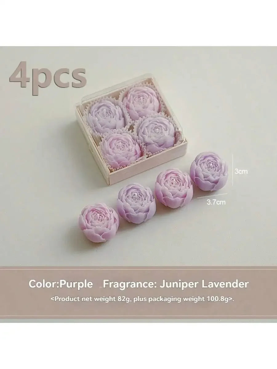 Rose Flower Shaped  Smokeless Soy Wax Candle Set of 4 Gift Box,