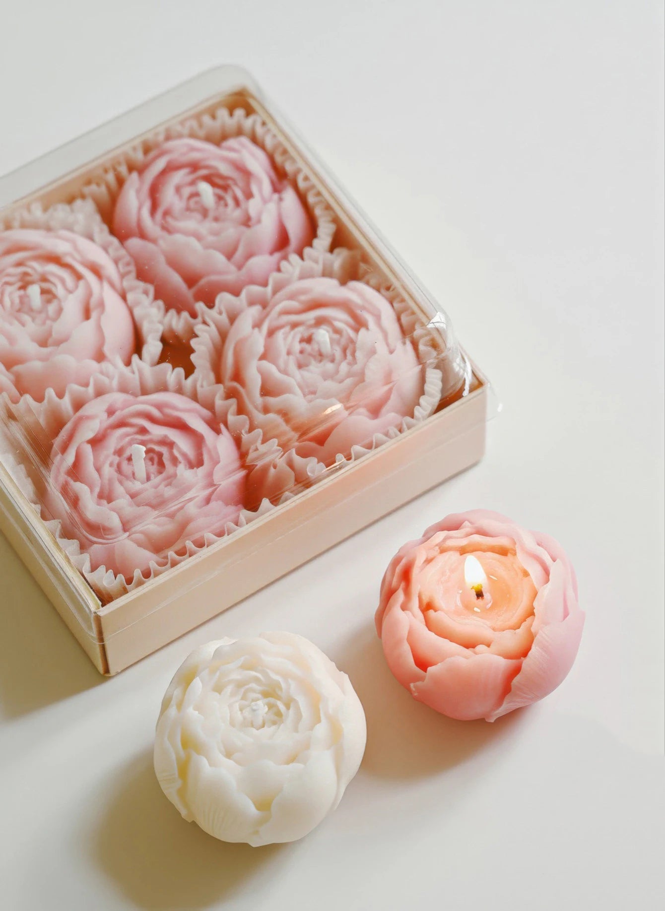 Rose Flower Shaped  Smokeless Soy Wax Candle Set of 4 Gift Box,