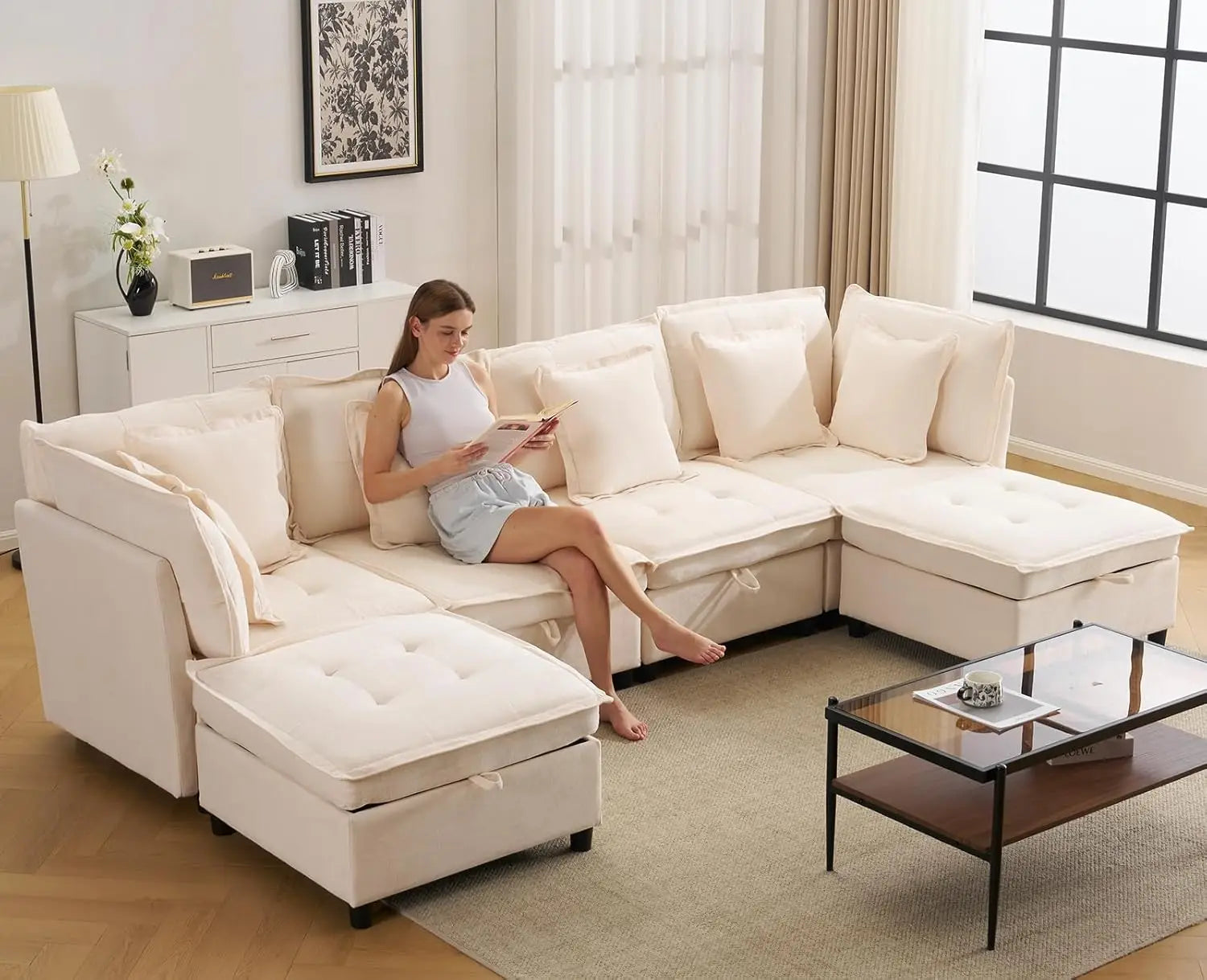 133'' Modular Oversized Sectional Sofa with Storage Ottoman